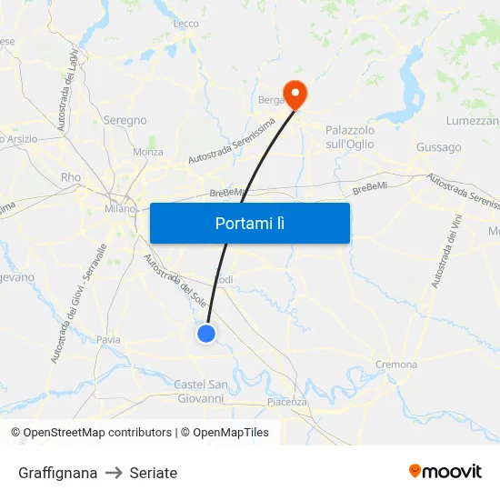 Graffignana to Seriate map