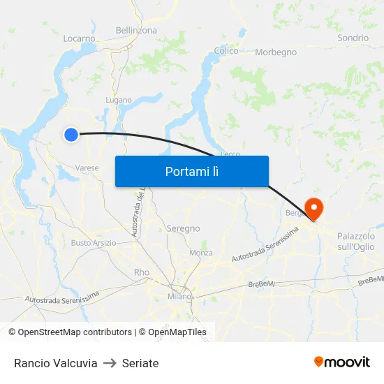 Rancio Valcuvia to Seriate map