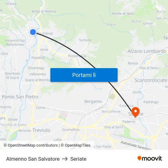 Almenno San Salvatore to Seriate map