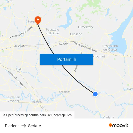 Piadena to Seriate map