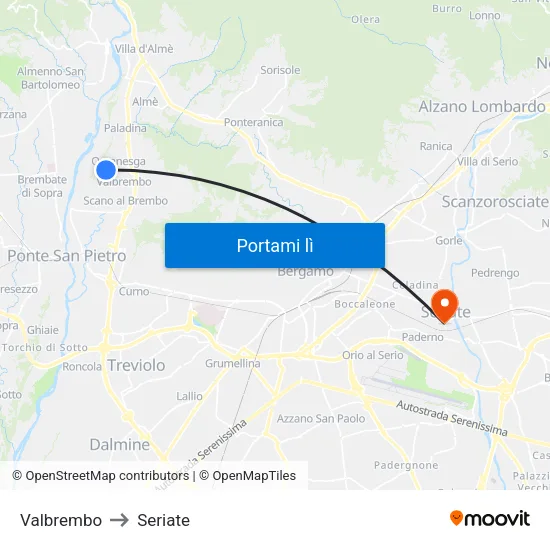 Valbrembo to Seriate map