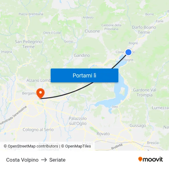 Costa Volpino to Seriate map