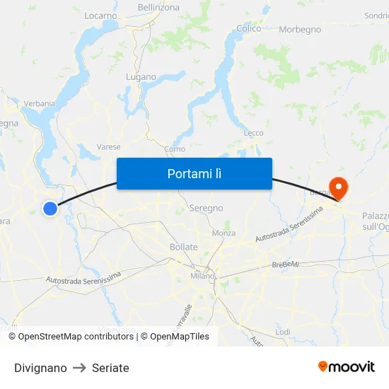 Divignano to Seriate map