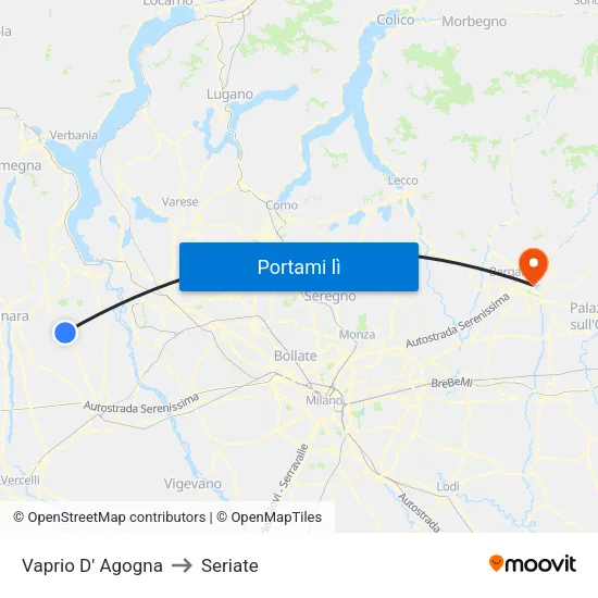 Vaprio D' Agogna to Seriate map