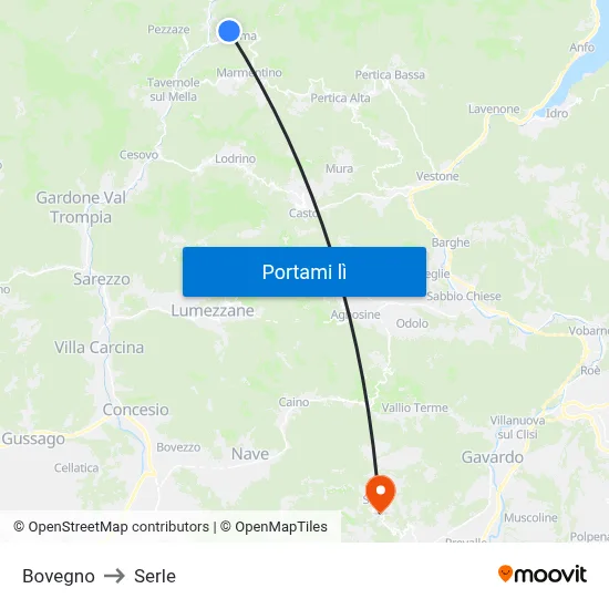 Bovegno to Serle map