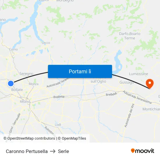 Caronno Pertusella to Serle map