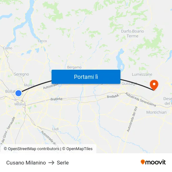Cusano Milanino to Serle map