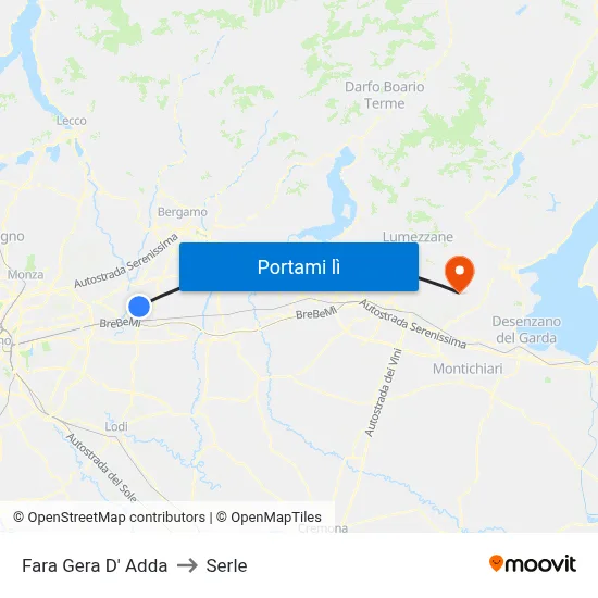 Fara Gera D' Adda to Serle map