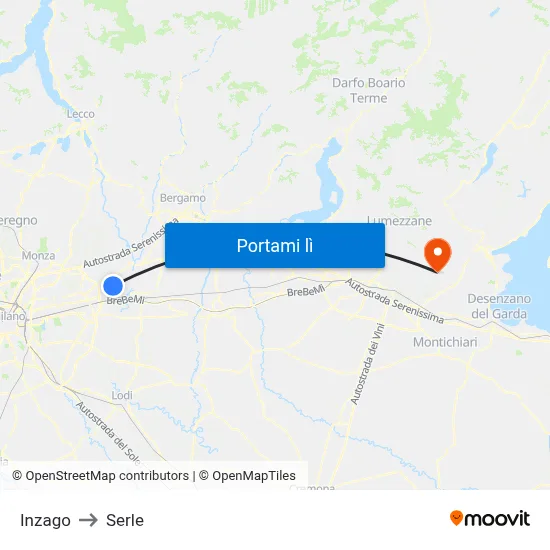 Inzago to Serle map