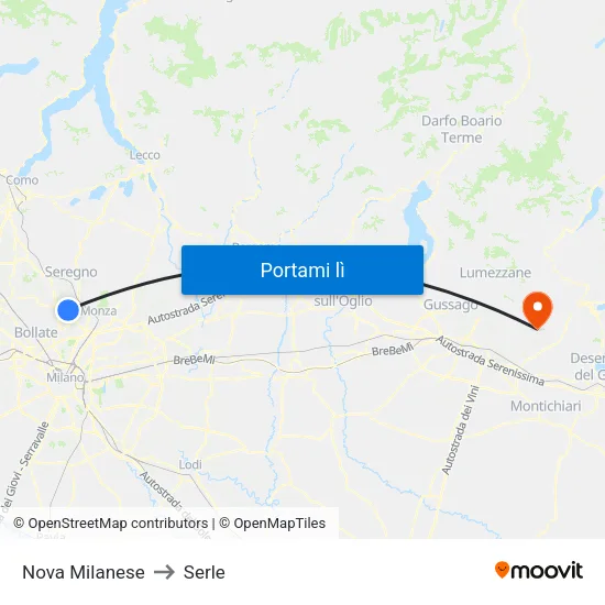 Nova Milanese to Serle map
