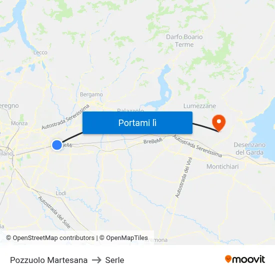 Pozzuolo Martesana to Serle map