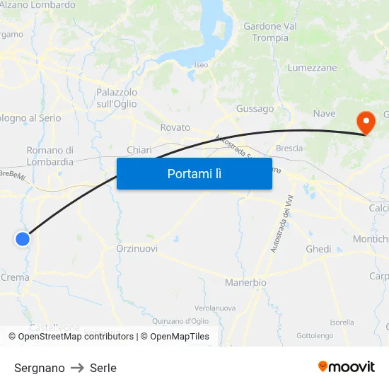 Sergnano to Serle map