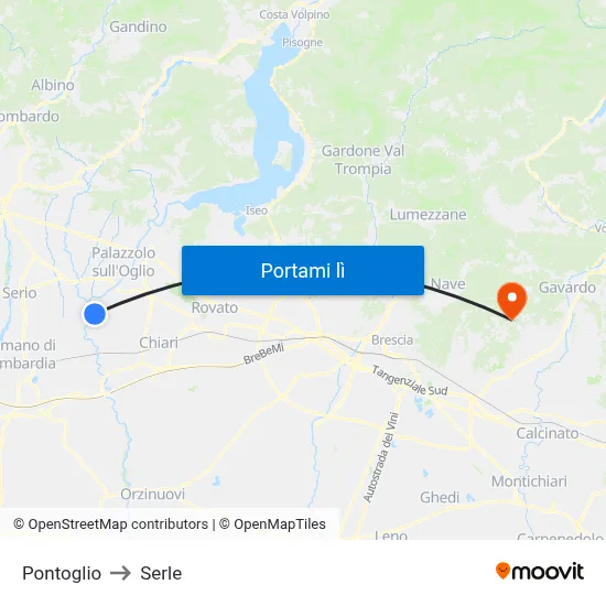 Pontoglio to Serle map