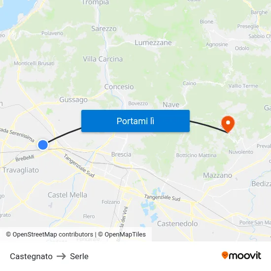 Castegnato to Serle map