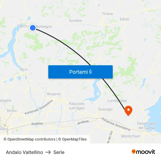 Andalo Valtellino to Serle map