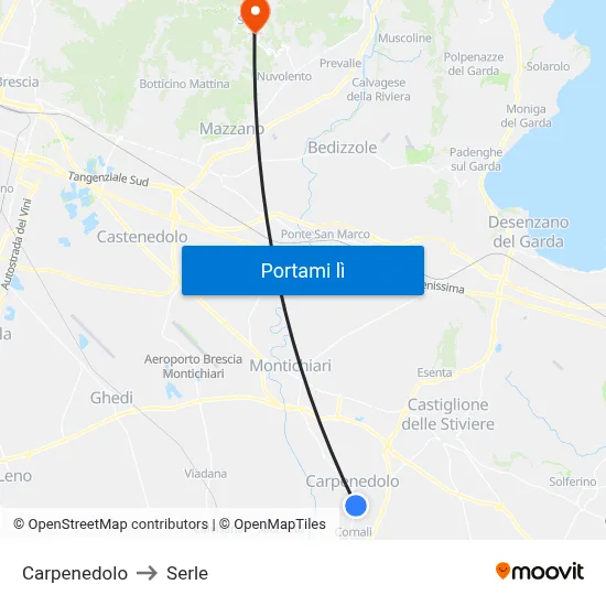 Carpenedolo to Serle map