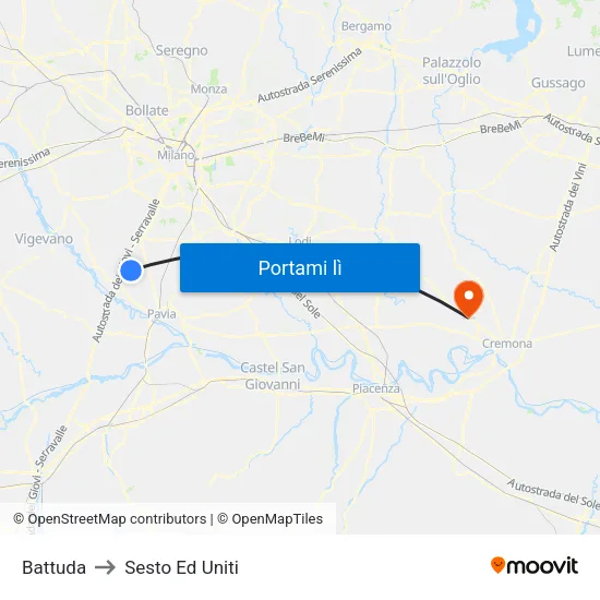 Battuda to Sesto Ed Uniti map