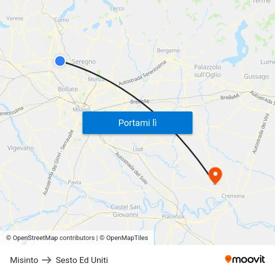 Misinto to Sesto Ed Uniti map