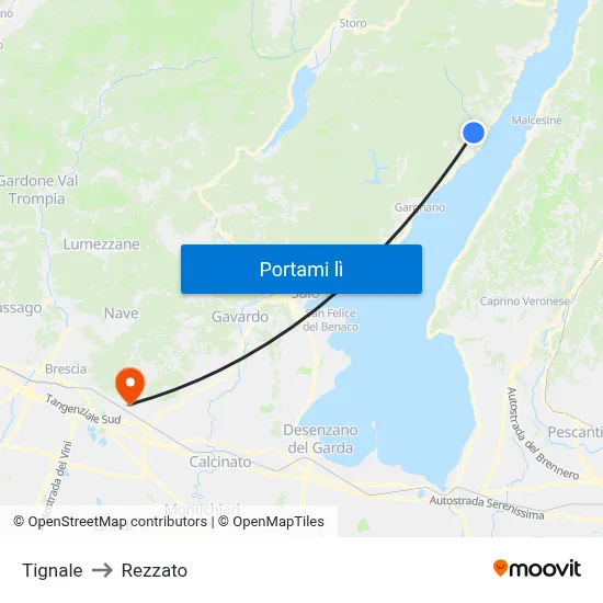 Tignale to Rezzato map
