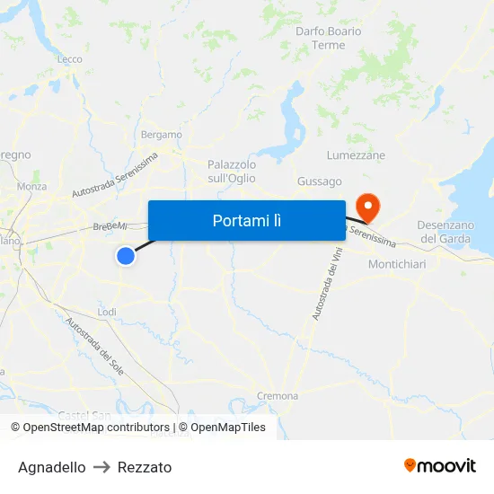 Agnadello to Rezzato map