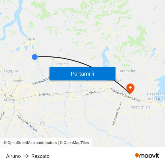 Airuno to Rezzato map