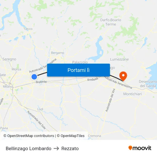 Bellinzago Lombardo to Rezzato map
