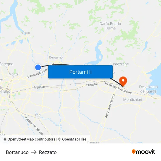 Bottanuco to Rezzato map
