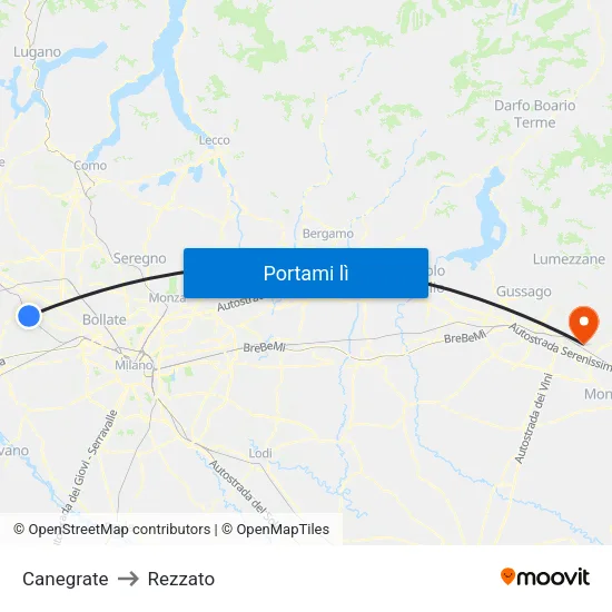 Canegrate to Rezzato map