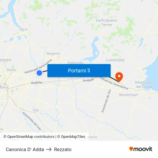 Canonica D' Adda to Rezzato map
