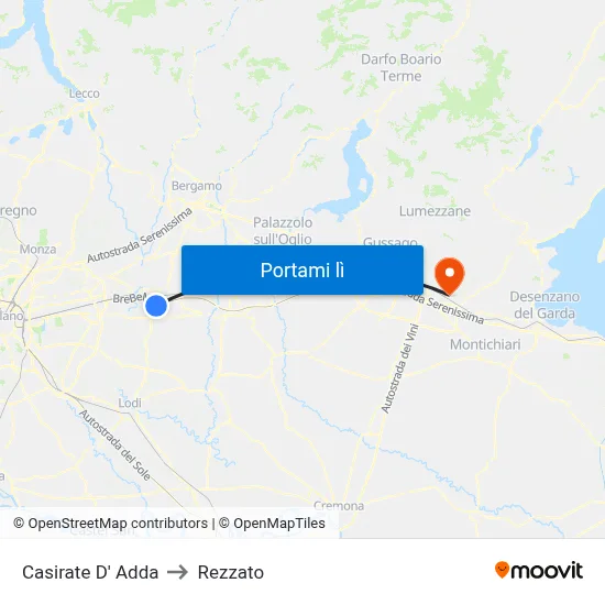 Casirate D' Adda to Rezzato map