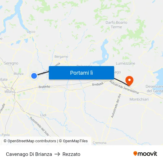 Cavenago Di Brianza to Rezzato map