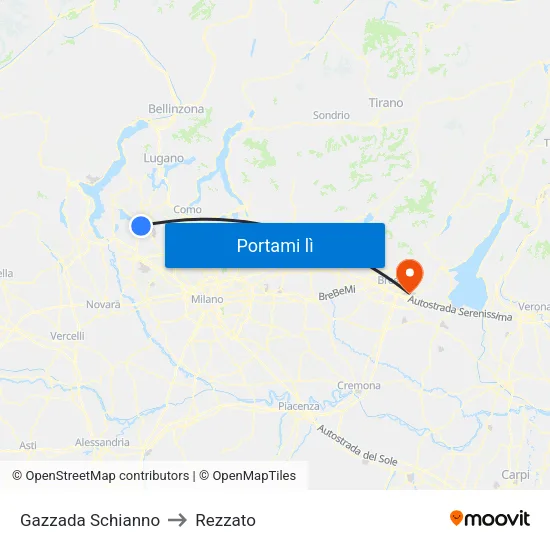 Gazzada Schianno to Rezzato map