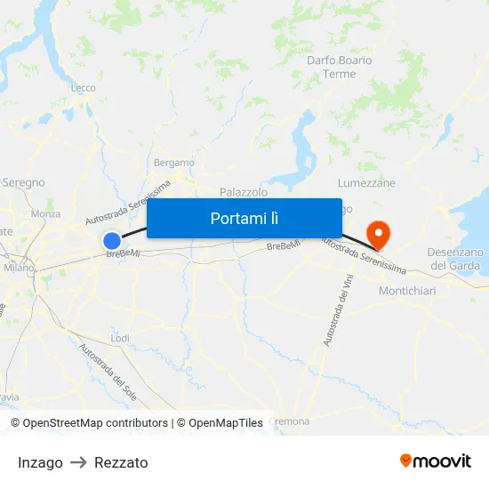 Inzago to Rezzato map