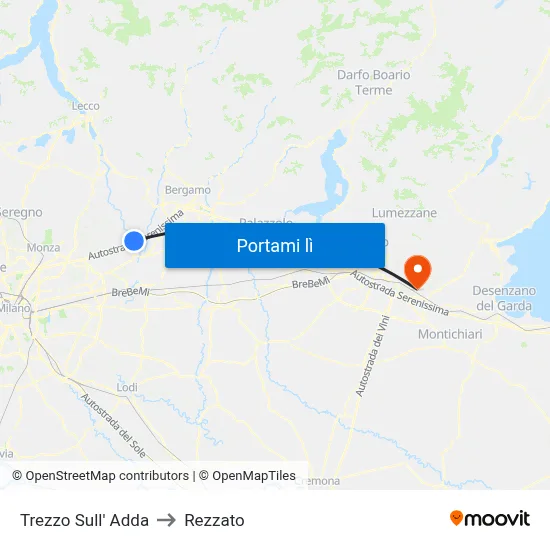 Trezzo Sull' Adda to Rezzato map