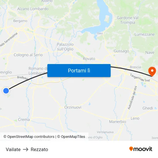 Vailate to Rezzato map