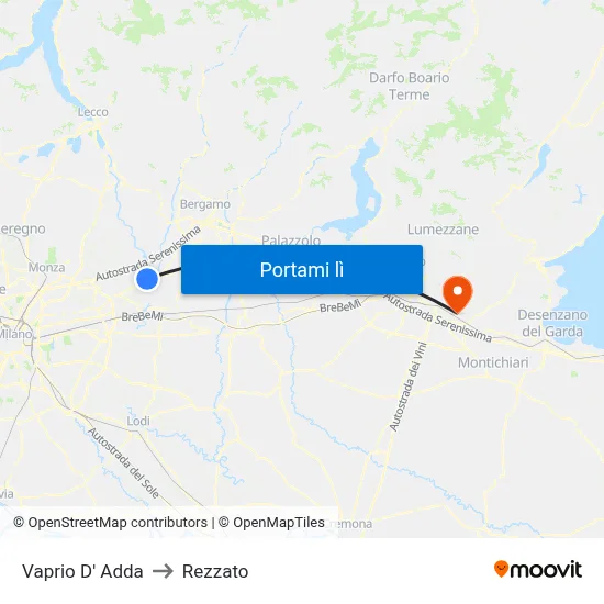 Vaprio D' Adda to Rezzato map