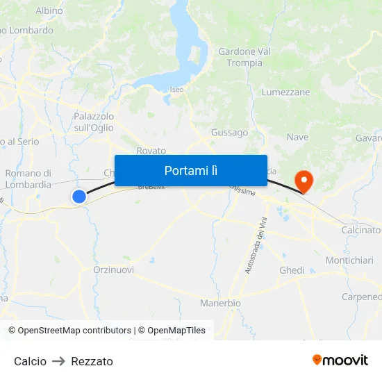 Calcio to Rezzato map