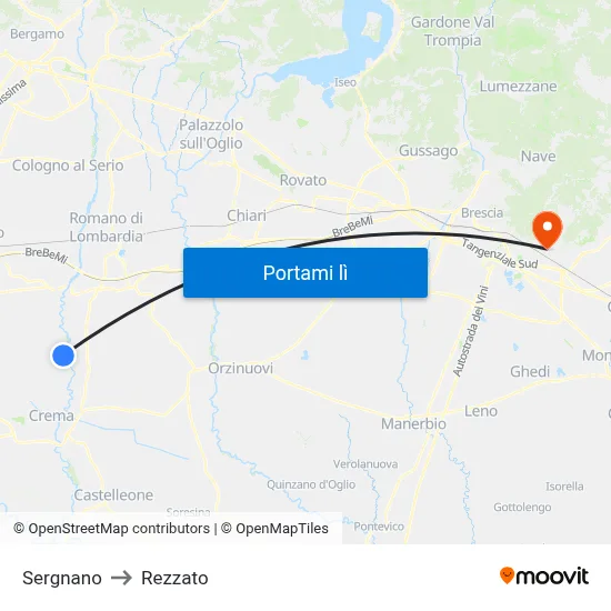 Sergnano to Rezzato map