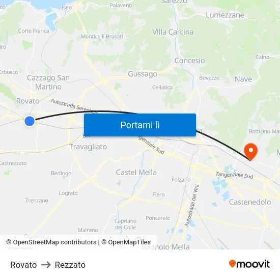 Rovato to Rezzato map