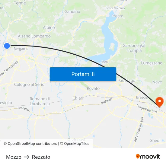 Mozzo to Rezzato map