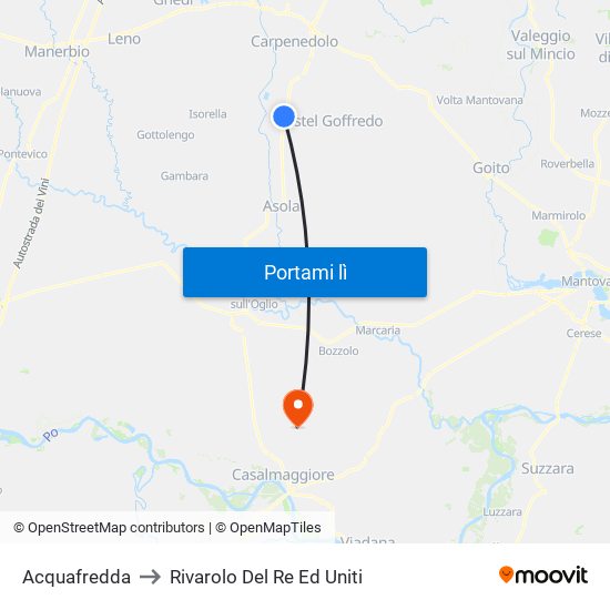 Acquafredda to Rivarolo Del Re Ed Uniti map