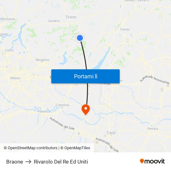 Braone to Rivarolo Del Re Ed Uniti map