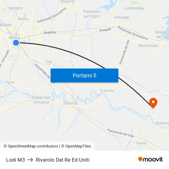 Lodi M3 to Rivarolo Del Re Ed Uniti map