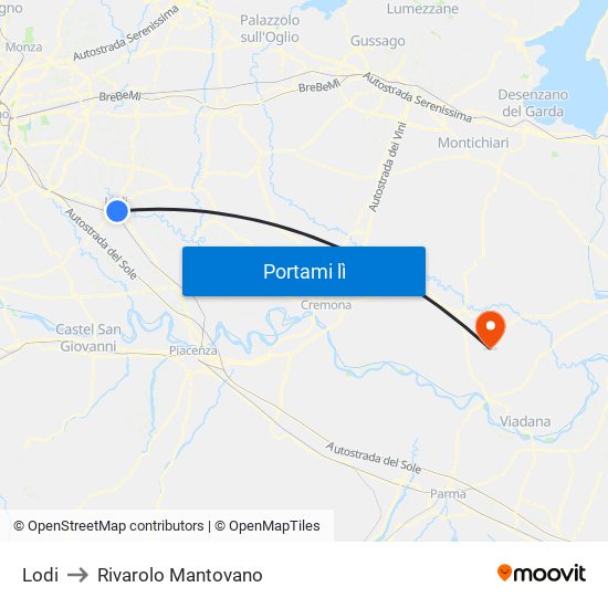 Lodi to Rivarolo Mantovano map