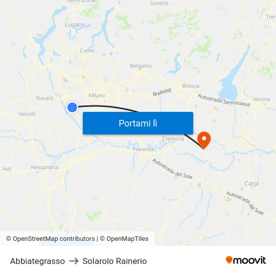 Abbiategrasso to Solarolo Rainerio map