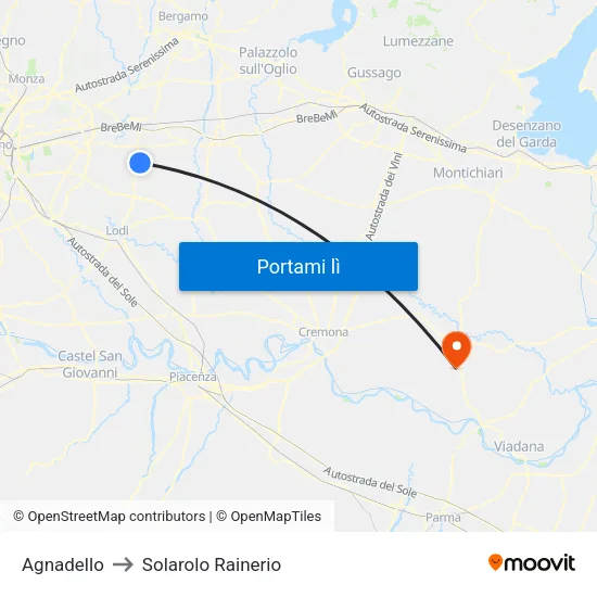 Agnadello to Solarolo Rainerio map