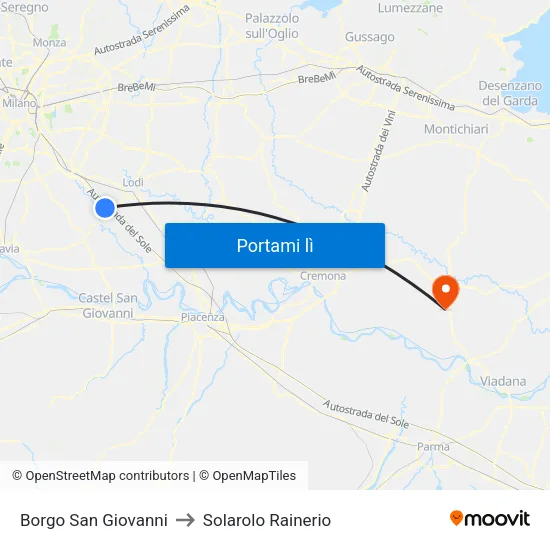 Borgo San Giovanni to Solarolo Rainerio map