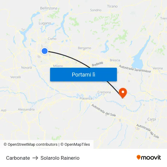 Carbonate to Solarolo Rainerio map