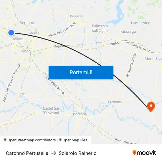 Caronno Pertusella to Solarolo Rainerio map