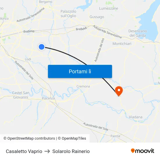 Casaletto Vaprio to Solarolo Rainerio map